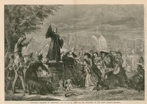 George Whitefield káže v Moorfields, AD 1742 - na výstavě Královské akademie (rytina) od Eyre Crowe