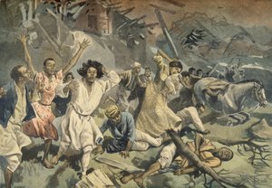 Cyklon v Mayotte, z Le Petit Journal, 27. března 1898