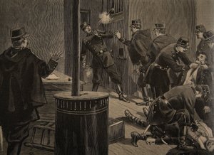 Etievant, anarchista střílí z mříže, ilustrace z 