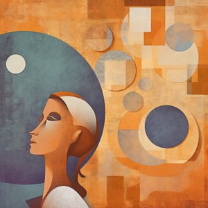 Abstraktní digitální malba člověk vypadá znuděný a ohromený, umělecké výtisky od F. Abderrahim