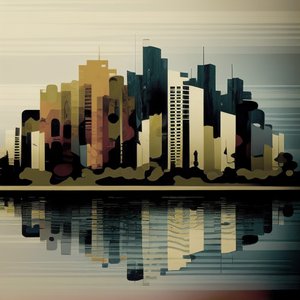 Abstraktní malba vysokých budov, architektonická dekorace na zeď od F. Abderrahim