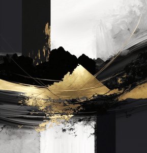Abstraktní texturované vrstvené černé a zlaté, Umělecká díla na zeď | Plátna Print od F. Abderrahim