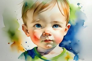 Krásný dětský portrét, Akvarel malba na plátně, Nástěnný dekor ložnice, živé barvy od F. Abderrahim