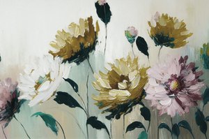 Květinová kytice z květů ranunculus, horizontální zarámované výtisky na plátně od F. Abderrahim