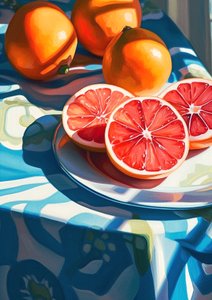 Grapefruit plátky, dekor kuchyňské zátiší malba, výtvarné umění výtisky online od F. Abderrahim