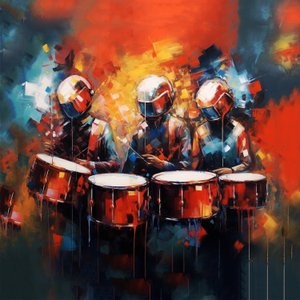 Skupina hudebníků bubeníků hrajících na bicí, rocková hudba, Printable digital Art od F. Abderrahim