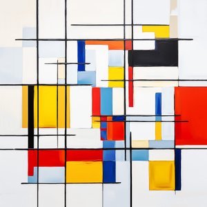 abstraktní malba ve stylu Piet Mondrian, nápad na výzdobu obývacího pokoje od F. Abderrahim