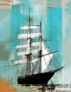odvážná loď plachtění malba stará, motherwell styl, Wall Art | Plátna Print od F. Abderrahim
