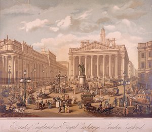 Bank of England a Royal Exchange, Londýn, c1860 od F Appel