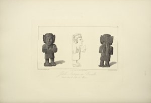 Aztécké modly v čediči, ilustrace z „Pohledy na Kordillery a památky domorodých národů Ameriky“ od Alexandra von Humboldta a Aime Bonpland od F. Arnold