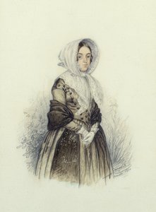 Portrét mladé dámy v čepici s bílými rukavicemi, 1840 (wc a tužka na papíře)