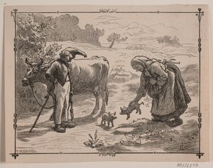 Ilustrace k lidové pohádce "Tři malá červená prasátka" od F. Hendriksen