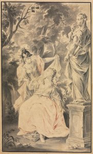 Alegorická scéna: Pár před sochou, 1700. od F. Muller