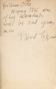 Autorův nápis na přední předsádce prvního vydání „All the Sad Young Men“ od F. Scott Fitzgerald