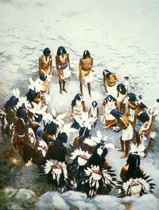 Lenya Ceremony, Walpi Pueblo, cca 1900 (barevné lito) od F. Seth