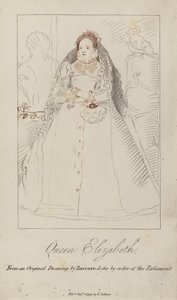 Queen Elizabeth I (barevná rytina) od Federico (after) Zuccari or Zuccaro