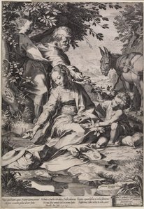 Zbytek při návratu z Egypta, vyryl Cornelis Cort, 1575