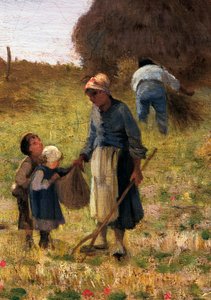 Sklizeň, obraz Federica Rossana (1835-1912), olej na plátně, 65x80 cm, detail