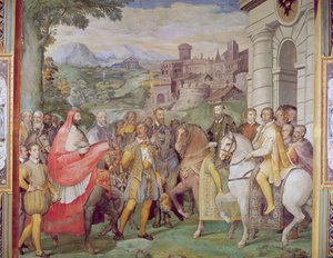 Karel V. (1500-58) s Alessandrem Farnesem (1546-92) ve Wormsu, ze „Sala dei Fasti Farnese“ (Síň slávy Farnese), 1557-66 (viz 95812) od Federico Zuccaro