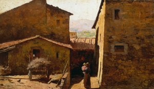 Rustikální toskánské statky, Federico Andreotti (1847-1930), olej na panelu