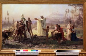 Starověké Řecko: ""Ceremoniál k poctě bohu Hermovi"" Obraz Fjodora Andrejeviče Bronnikova (1827-1902) 1874 Rozměr 70x123 cm Státní Treťjakovská galerie Moskva od Fedor Andreevich Bronnikov