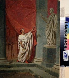 Brutova přísaha (Marcus Junius Brutus) (85 př.nl-42 př.nl) po znásilnění Lucretia (Lucrezia, Lucretia, římská dáma). Obraz Feodora Andrejewitsche Bronnikoffa (1827-1902). Olej na dřevě. 0,325 x 0,249 m. Schadrinsk, Muzeum