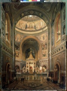 Vnitřní pohled na katedrálu Krista Spasitele v Moskvě. (Vnitřní pohled na katedrálu Krista Spasitele v Moskvě) - Postaven v letech 1839 až 1883, architekt Constantin Thon (Ton) - Popis architektury a výzdoby - Malba od Fedor Andreevich Klages