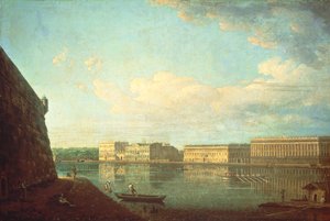 Palácové nábřeží při pohledu z Petropavlovské pevnosti, St. Petersburg
