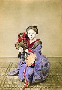 Gejša hrající na cuzumi, Japonsko, 1882 od Felice Beato