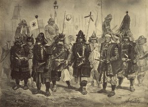 Fotografická kopie kresby japonských válečníků od Charlese Wirgmana od Felice Beato