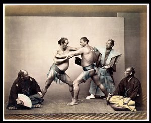 Sumo wrestlers, cca 1870-80 (potisk alba) od Felice Beato