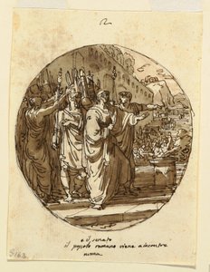 Návrh stropu pro Numu Pompilia Vítejte v Římě po jeho zvolení, sál Numa Pompilius, Palazzo Milzetti, Faenza od Felice Giani