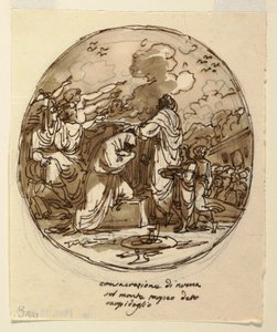 Návrh stropu pro zasvěcení Numy, Sala di Numa Pompilius, Palazzo Milzetti, Faenza od Felice Giani
