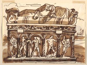 Kresba, Římský sarkofág ve Vatikánském muzeu, asi 1820 od Felice Giani