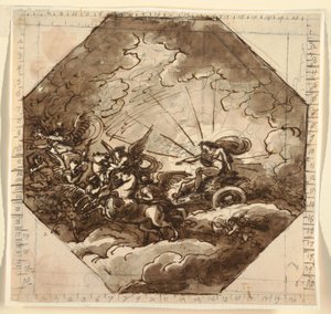Kresba, Apollón na voze s Aurorou, Sala Ottogonale, Palazzo Milzetti, Faenza, 1804-05 od Felice Giani