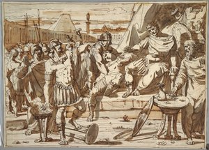 Kresba, Caius Mucius Scaevola a Porsena, 1800-1820 od Felice Giani