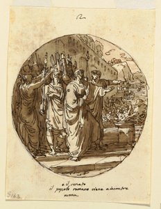 Kresba, Návrh stropu pro Numu Pompilia vítaného v Římě po jeho zvolení, Sala di Numa Pompilio, Palazzo Milzetti, Faenza, 1804-05 od Felice Giani