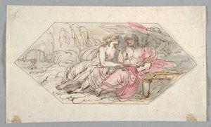 Kresba, Jupiter utěšuje prosebnou bohyni, pravděpodobně Venuši, 1796-98 od Felice Giani