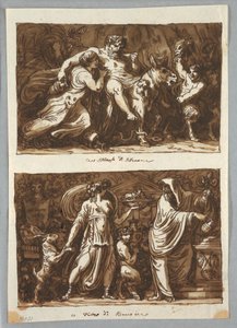 Kresba, list ze skicáku:  Silenův triumf; obětování Bakchovi, 1800-1810. od Felice Giani