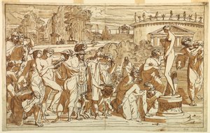 Kresba, Uctívání Venuše v klasické krajině, asi 1820 od Felice Giani