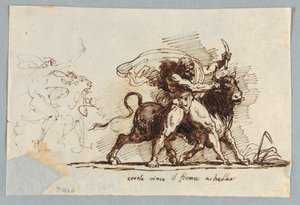 Hercules vykresluje Horn z Bull Achelous od Felice Giani