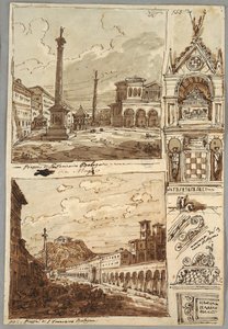 Piazza San Domenico v Bologni; Piazza San Francesco a Villa Aldini v Bologni; Studie hrobky Glossatori od Felice Giani