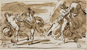 Polyphemus vrhající balvany na prchající Aeis a Galatea (recto); Polyphemus hraje na rákosové píšťaly pro Galateu (verze) od Felice Giani