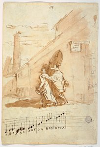 Recto: Tři hudebníci před Albergo Della Pace, 1810 od Felice Giani
