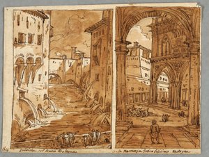 Stránka skicáře, Folio 64: Study after Bolognese Architecture and Sculpture; Verso: Geometrické vzory od Felice Giani