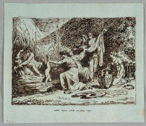 Thetis ponořil Achilla do řeky Styx od Felice Giani