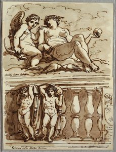 Venuše a Cupid, studie po Annibale Carracci od Felice Giani