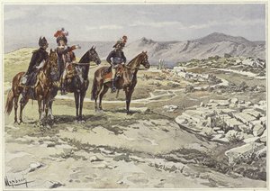 Vojáci na koních provádějí průzkum Nicopolis od Felicien baron de Myrbach Rheinfeld