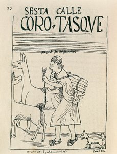 Mladý muž pasoucí lamy a sbírající dřevo (kresba tuší od Felipe Huaman Poma de Ayala