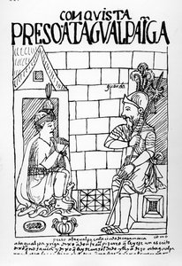 Atahualpa Inca ve svém vězení v Cajamarca od Felipe Huaman Poma de Ayala